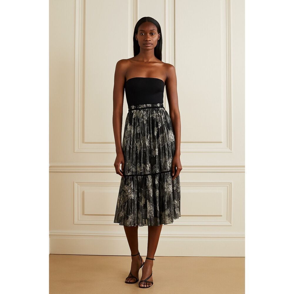 Charles Nolan Silk Blend Metallic Midi Skirt 14